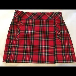 Trina Turk Red Tartan Plaid Mini Wrap Mini Skirt